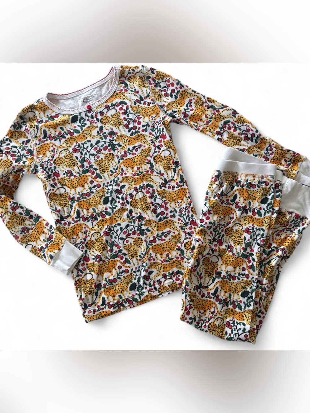 Crewcuts Leopard Print Mistletoe 2 Piece Long Sleeve Pajama Set Size 8 years
